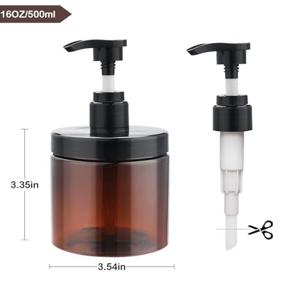 Cosywell Pump Bottle Dispenser Shampoo and Conditioner Dispenser 2 Pack 16.9oz/500ml Wide Mouth Hand Soap Dispenser Refillable Plastic Empty Liquid Container for Lotion Body Wash(Brown) - color: Brown, size: 2x 500ml