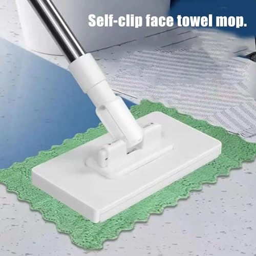Zero-Touch Mini Mop with Snap Grip, Flat Floor Sweeper Stick with Strong Clips, Hands-Free Cloth Changing, Wet & Dry Mop for Home Cleaning Ten Reusable Rags are Given as a Gift
