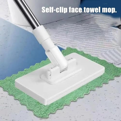 Zero-Touch Mini Mop with Snap Grip, Flat Floor Sweeper Stick with Strong Clips, Hands-Free Cloth Changing, Wet & Dry Mop for Home Cleaning Ten Reusable Rags are Given as a Gift