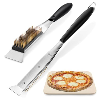 Hans Grill 2-in-1 Pizza Oven Brush & Scraper | Dual-Purpose Pizza Stone Brush Scraper with Stainless Steel Head | Outdoor Oven Cleaning Accessories, Stone Cleaner, Essential Cooking Tools.