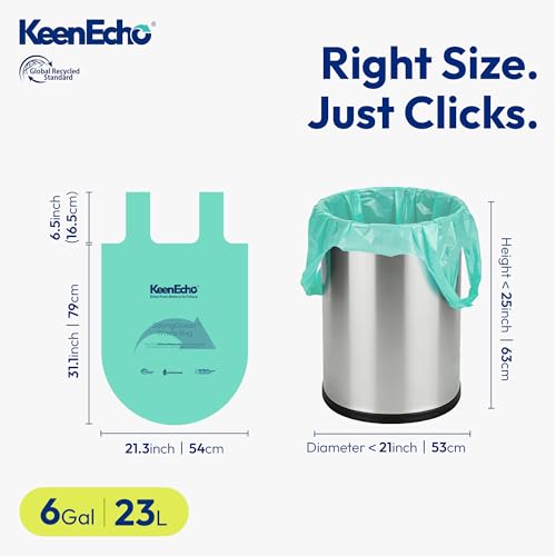 6 Gallon 200 Counts Small Green Trash Bags with Handle, Ocean Fishing Nets Upcycling, Sage & Sea Salt Scented, Plastic Garbage Bags, Waste Bag for Kitchen, Bathroom, Office and Pets - color: 6 Gal, size: 1 Dispenser Box(4 Rolls)