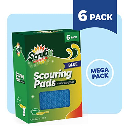 SCRUBIT Multi-Purpose Scouring Pad - Non-Scratch Cleaning Sponges for Pots, Pans, Dishes, Utensils & Non-Stick Cookware - Scrubbing Pads Use for Kitchen, Bathroom - 6 Pack Dish Sponge - (Blue) - color: Blue