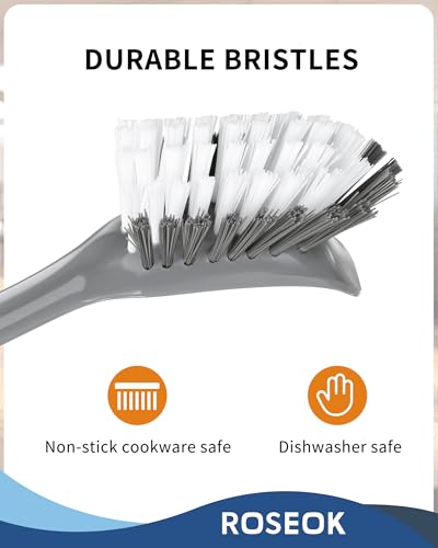 ROSEOK Dish Brush, Dish Scrubber, Nylon Bristles with Built-in Scraper | For Cleaning Dishes, Pots, Non-Stick Pans and Sinks, Black, 2 Pack - color: Black
