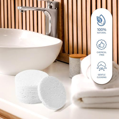 50-Count Compressed Facial Sponge, GAINWELL White Cellulose 100% Natural Cosmetic Spa Sponges for Facial Cleansing, Exfoliating Mask, Makeup Removal - color: White, size: 50 Count (Pack of 1)