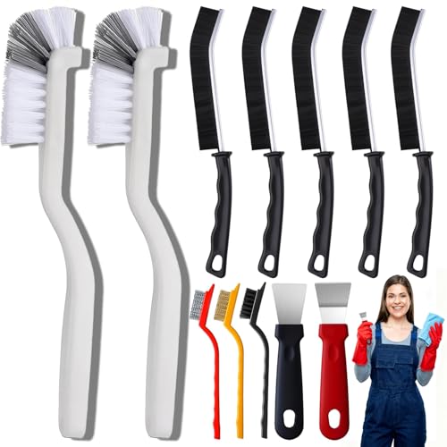 12Pcs Crevice Cleaning Brush Set, Multifunctional Recess Grout Hard-Bristle Cleaning Brush Supplies for Sink, Bathroom, Window, Corner, Bottle, Teapot for Oven Cleaning Tool Non-Scratch - color: 12pcs Cleaning Brush(tapered Included)