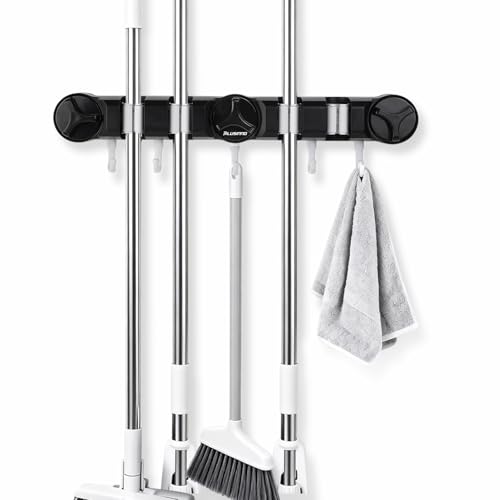 PLUSINNO Wall-Mounted Tool Racks, Broom Organizer Hooks, Self Adhesive, Heavy Duty, for Laundry Room and Garage Organization Storage