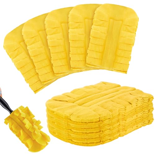 Zubebe 12 Pcs Duster Refill Reusable Fleece Duster Refills Feather Flat Dusters Multi Surface Washable Cleaning Pads Tools for Home, Blinds, Car, Pet, Furniture, Fans (Yellow) - color: Yellow