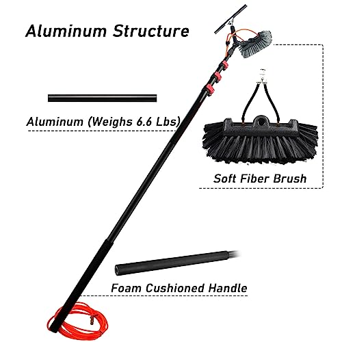Telescopic Window Cleaning Rod, 5m-12m, Retractable Overhead Window Cleaning Brush Solar Panel Window Cleaning Brush Water Brush Window Cleaning Rod, 6M/20FT - size: 6M/20FT