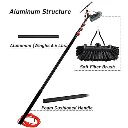 Telescopic Window Cleaning Rod, 5m-12m, Retractable Overhead Window Cleaning Brush Solar Panel Window Cleaning Brush Water Brush Window Cleaning Rod, 7.2M/24FT - size: 7.2M/24FT