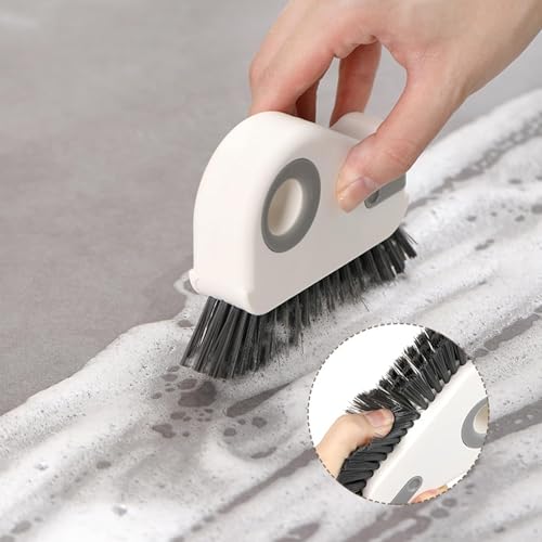 2 in 1 Groove Cleaning Brush, Multifunction Window Track Cleaning Tools with Hard Bristle and Hidden Scraper, Crevice Brush for Sliding Door Track, Window Seal, Sill (Gray) - color: Gray