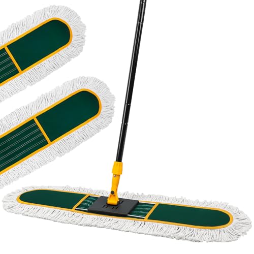 36” Commercial Duster Mops, Extra Large Floor Duster with 2 Replacement Pads, 60” Long Handle Heavy Duty Industrial Wet&Dry Flat Mop for Hardwood Floors, Marble, Laminate, Tile, Concrete, Garage - color: 36" Green Mop+2 Pads