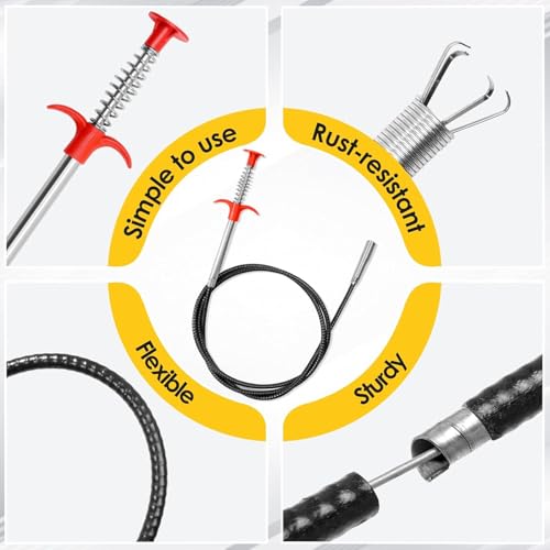(76 inch) Drain Snake, Drain Clog Remover - Gutter Cleaning Tools Cleaner for Toilet Sewer Shower Kitchen Bathroom Tub Tool, Flexible Grabber Claw Pick Up Reacher - style: 76 IN