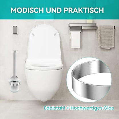 Dailyart Toilet Brush Holder Set: 2 Pack Bathroom Deep Cleaning - Stainless Steel & Glass Toilet Cleaner with Ergonomic Design - No Drilling Wall Mounting