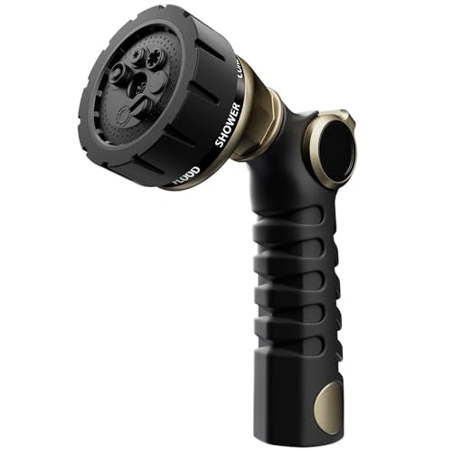 RESTMO Heavy Duty Hose Nozzle, Metal Garden Water Hose Sprayer with 7 Watering Patterns, Thumb Control, On Off Valve, High Pressure Nozzle Sprayer for Watering Plants, Car and Pet Washing, Bronze - color: Bronze