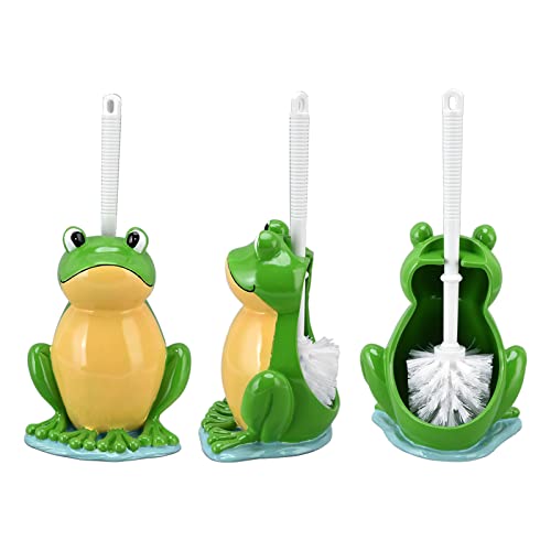 Toilet Brush with Ventilated Drying Holder,Flexible Toilet Bowl Brush Head with Silicone Bristles,Frog Shaped Toilet Brush, Compact Size Toilet Brush with Holder for Storage and Organization