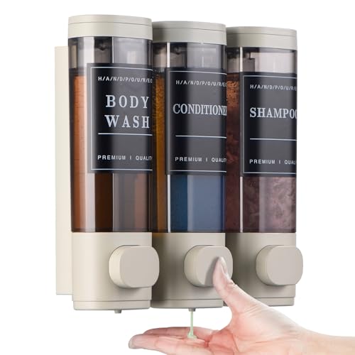 Shampoo and Conditioner Dispenser,Shower Soap Dispenser 3 Chamber No Drill Wall-Mounted Shampoo Dispenser for Shower Wall Mounted Shower Dispenser for Bathroom Hotel Large Capacity,Light Gray - color: Light Gray 3 Chamber