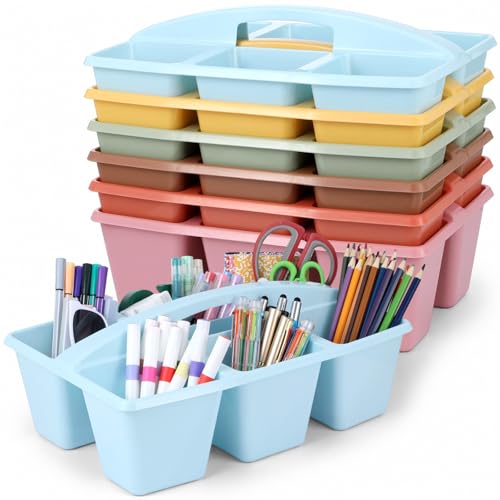 6 Pack Assorted Colors 6 Compartment Classroom Caddy with Handle Portable Plastic Storage Classroom Caddies Organizer for Classrooms Supply Teacher Office Table Desk(Groovy) - color: Groovy