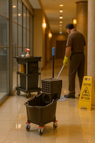 Brown 35-Quart Commercial Mop Bucket with Side-Press Wringer – Heavy-Duty Cleaning System for Restaurants, Hotels, Schools, Offices, and Industrial Floor Maintenance - color: Brown