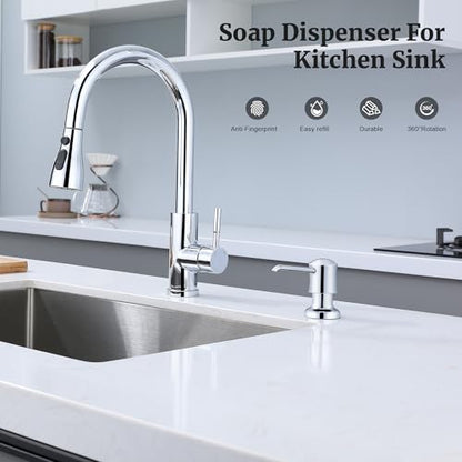 Soap Dispenser for Kitchen Sink Chrome Upgrade Built-in and Refill-from-Top Design with Liquid Hand & Dish Soap Bottle - color: Chrome, size: with Bottle