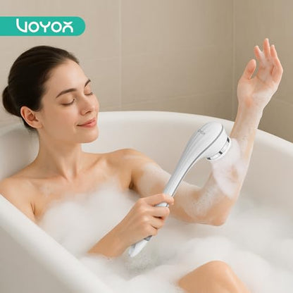 VOYOR Electric Body Brush Back Scrubber for Shower Rechargeable Exfoliating Bath Brush Powered Shower Brush with Non-Slip Long Handle Deep Cleansing, Exfoliation, Massaging Spin Brush BC100 (Grey) - color: Grey