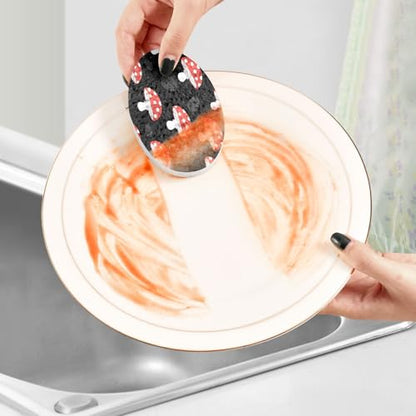 Red Mushrooms Dish Scrub Sponges Kitchen Non Scratch Reusable Compressed Cellulose Sponge Hanging for Household Cleaning Washing Dishes Pots and Pans 3 Pack - color: Pattern10