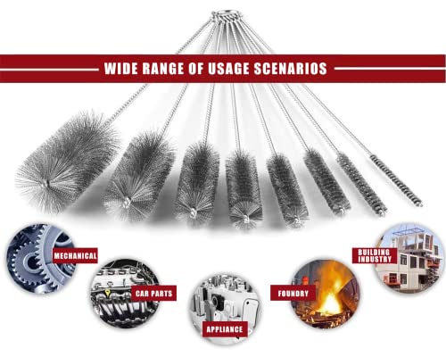 16 Inch Extra Long Pipe Cleaning Brush Set Stainless Steel Bristles, Stainless Steel Pipe Brush Steel Bottle Brush 8 Piece Variety Pack for Auto Parts, Bottles,Tubes, Etc. - size: 16 Inch