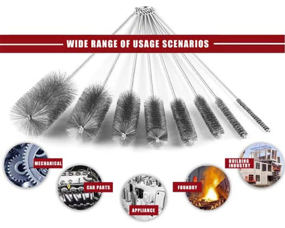 16 Inch Extra Long Pipe Cleaning Brush Set Stainless Steel Bristles, Stainless Steel Pipe Brush Steel Bottle Brush 8 Piece Variety Pack for Auto Parts, Bottles,Tubes, Etc. - size: 16 Inch