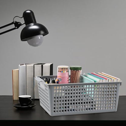 Set of 3 Large Plastic Baskets, Plastic Storage Bin Organizer, Gray | Durable Plastic, Home Organization, Space - Saving Storage, Suitable for Shelves, Closets, Cabinets, Bathrooms and Offices