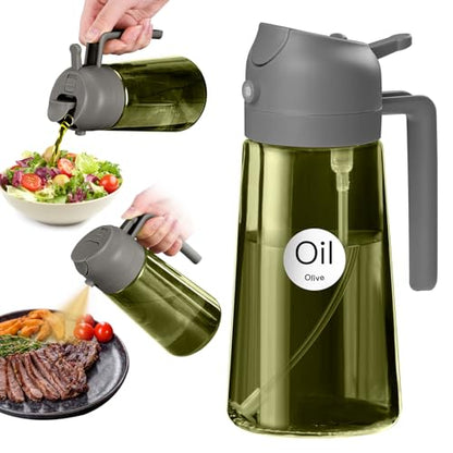 YARRAMATE 16oz/470ml Dark Green Oil Sprayer for Cooking with Stickers, Food-grade Premium 2 in 1 Olive Oil Dispenser Bottle for Kitchen Gadgets, Air Fryer, Salad, Frying, BBQ (Grey) - color: 10_Grey