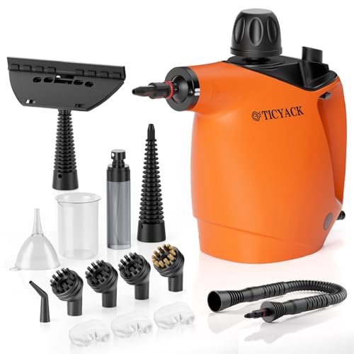 TICYACK Handheld Steam Cleaner, Steam Cleaner with 16 PCS Accessory & Safety Lock,500ML Capacity, Multi-Surface Deep Cleaning for Home, Car, Bathroom, Grout, Floor, Window (Orange) - color: orange