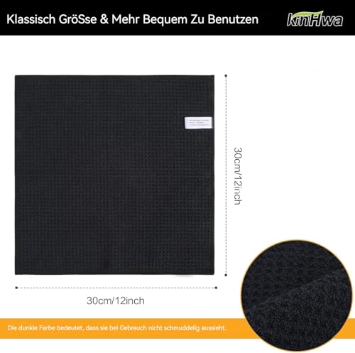 KinHwa Microfiber 6 Pack Dish Cloths Thick Waffle Weave Kitchen Dish Drying Towel Rags Super Absorbent Kitchen Tea Towels Sets 12inch x 12inch Black - color: Black, size: 12in x 12in 6 Pack