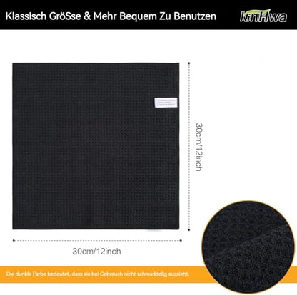 KinHwa Microfiber 6 Pack Dish Cloths Thick Waffle Weave Kitchen Dish Drying Towel Rags Super Absorbent Kitchen Tea Towels Sets 12inch x 12inch Black - color: Black, size: 12in x 12in 6 Pack