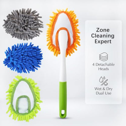 Microfiber Feather Duster,13 Inch Length, with 4 pcs Washable Cloth, Car Duster, Perfect for Cleaning Windows, Tables, Cars,Furniture, Keyboards, Fans, Screens,Mirrors