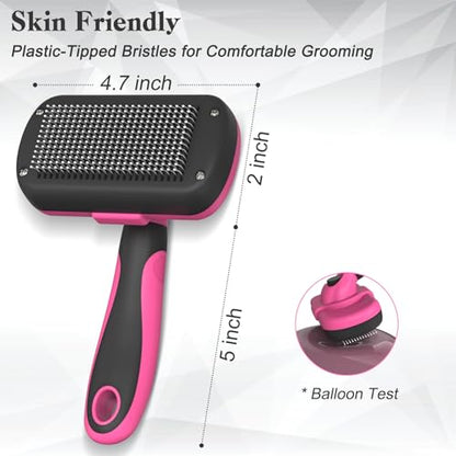 Dipoo Self-Cleaning Pet Grooming Brush - Skin-Friendly Deshedding Tool for Dogs & Cats in Pink, Removes Loose Hair and Tangles - color: Pink