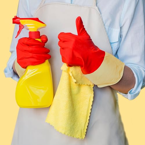 SteadMax Red Cleaning Gloves, Supreme Durability, Natural Rubber Latex Gloves - color: Red