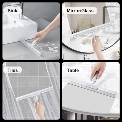 JOYBOS Rubber Squeegee for Floor, 50'' Long Handle Floor Squeegee Broom, Silicone Broom for Pet Hair Remover, Sweeper Window Squeegee for Floor, Tile, Grout, Brick, Decks, Garages,Basement - size: Medium (1 in 1)