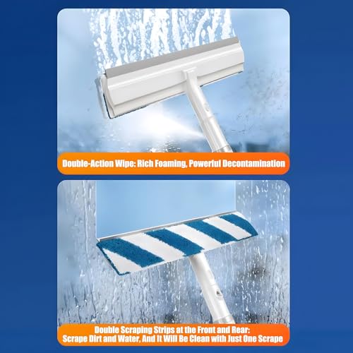 Atlodas Squeegee for Window Cleaning with Spray, Squeegee Window Cleaning Kit with Sprayer, 46-inch Extension Pole, Dual Side Mist Retractable Window Removable Glass Cleaning Mop (1 pcs) - color: 1 Pcs
