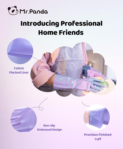 Mr.Panda Skin-Friendly Flocked Cotton Liner Cleaning Gloves Small, Reusable Dishwashing Gloves for Washing Dishes, Kitchen, Shimmering Pink - size: Small (Pack of 1)