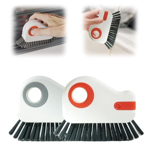 2 in 1 Groove Cleaning Brush, 2025 New Window Track Cleaning Tools, Multifunction Hard Bristle Cleaning Brush with Hidden Scraper for Sliding Door Track, Window Sill, Window Seal (Grey+Orange) - color: Grey+orange