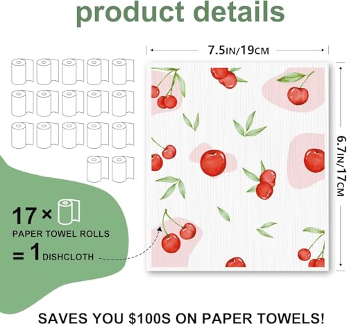 4 PCS Swedish Dishcloths, Reusable Kitchen Dish Cloths, Super Absorbent Cellulose Sponge Cloths, Odor Resistant, Dishwasher Safe & Multi-Purpose Cleaning Cloths - color: Fruits-4pcs