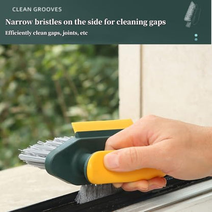 Multi-Purpose Bathroom and Window Groove Cleaning Brush, Ergonomic Handle with Stiff Bristles for Deep Cleaning, Yellow Green - color: Yellow Green