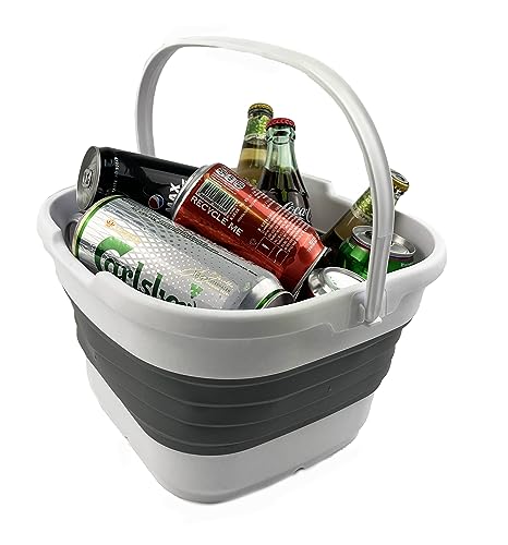SAMMART 9.5L (2.5 Gallon) Collapsible Rectangular Handy Basket/Bucket (White/Steel Grey(Set of 2)) - color: White/Steel Grey(set of 2)