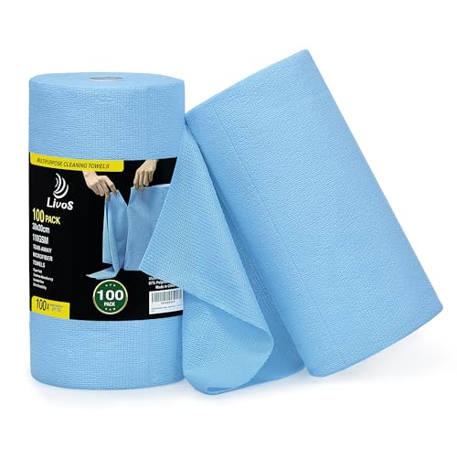 LIVOS Microfiber Cleaning Cloth Roll - 100 Pack, Reusable Paper Towels, Microfiber Towels for Car, Super Absorbent Cleaning Rags for House,Kitchen,Window-Blue, 11.5"x11.5"|Lightweight, Quickly Dry - color: Blue