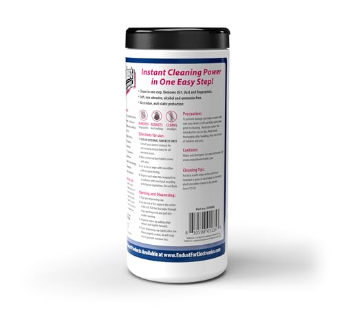 Endust For Electronics; Multi-Surface, Anti-Static, Electronics Cleaning Wipes; Alcohol & Ammonia Free; 12 Pack of 70 Wipes per Container (259000P12) - size: 70 Count (Pack of 12)