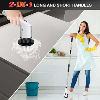 VickyHome Electric Spin Scrubber, 3200RPM Electric Cleaning Brush, Floor Scrubbing Brush with 10 Replaceable Brush Heads, Tool Free Adjustable Handle, Variable Speed Electric Scrubbing Brush