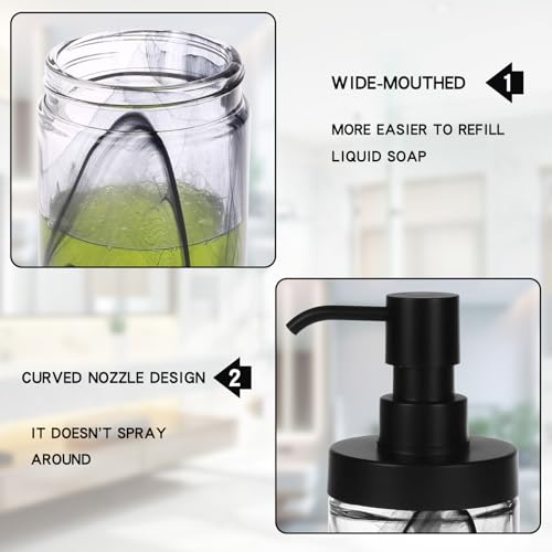 Soap Dispenser,12.5 Oz Black Moire Wide Open Glass Hand Soap Dispenser, Hand Soap Dispenser for Bathroom & Kitchen, Refillable Black Soap Dispenser with Waterproof Labels - color: Black001