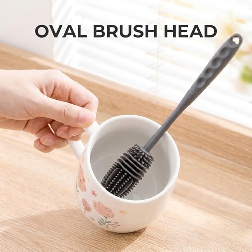 Baby Bottle Brush, Silicone Water Bottle Cleaner Flexible Extra Long Handle Grey Cup Cleaner Brush for Washing Hydro Flasks Sports Tumblers and Deep Narrow Neck Glassware