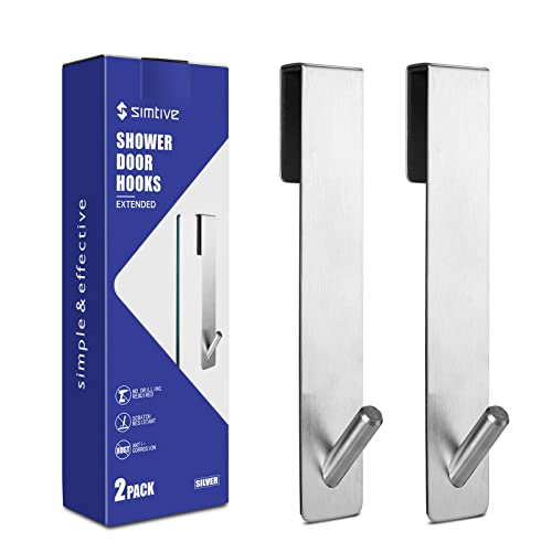 Simtive Extended (7-Inch) Over Door Hooks for Bathroom Frameless Glass Shower Door, Towel Hooks, 2-Pack, Silver - color: Silver, size: 7 In-2 Pack