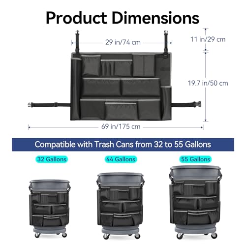 Housolution Trash Can Caddy Bag, Upgraded 3 Tier Large Capacity Cleaning Supplies Bag, Fits for 32-55 Gallon Garbage Bin, 15 Pockets Cleaning Tool Storage Organizer for Housekeeping & Janitorial