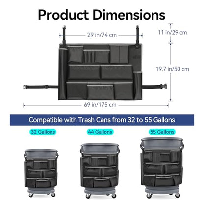 Housolution Trash Can Caddy Bag, Upgraded 3 Tier Large Capacity Cleaning Supplies Bag, Fits for 32-55 Gallon Garbage Bin, 15 Pockets Cleaning Tool Storage Organizer for Housekeeping & Janitorial